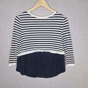 💙 Cos Striped Cotton Silk Long Sleeve Top Size XS/S Relaxed Fit Nautical Preppy